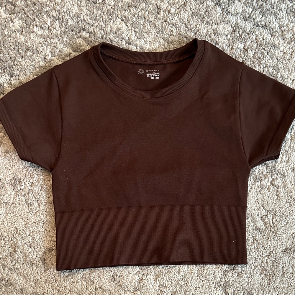 Aerie Chocolate Brown Short Sleeve Crop Top